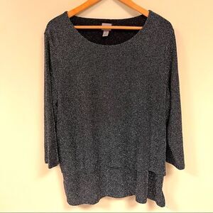 👠Chicos easywear black and silver metallic two layered top L
